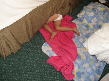 Alyson sleeping at the hotel